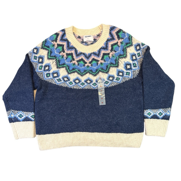 Old Navy Sweaters - OLD NAVY Crew Neck Fair Isle Sweater Blue & Cream Size Medium